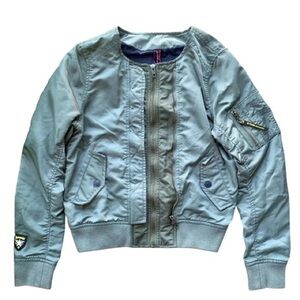 Tough Jeansmith Lightweight Nylon Zip Bomber Flight Jacket Blue-Gray Size Small